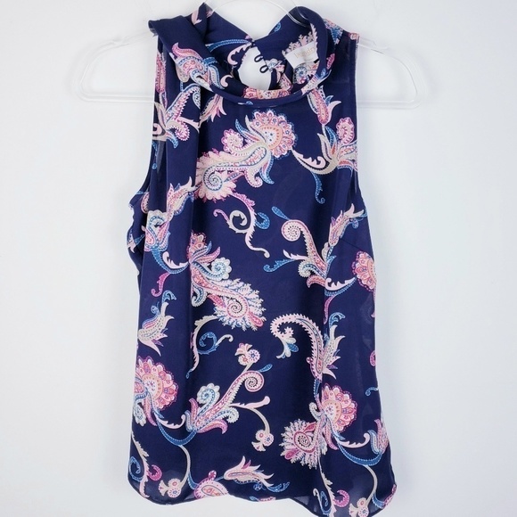 LAUNDRY - Sleeveless Top Pink and Blue Paisley… - Picture 1 of 8